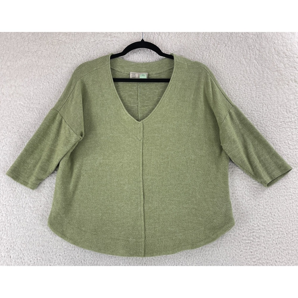 Anthropologie Georgie Shirt Womens Size XS Green V-Neck‎ 3/4 Sleeve Knit Casual